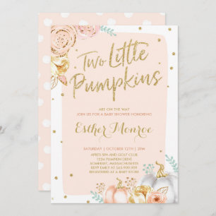 Invitación Twin Pumpkin Baby Shower Rosa Y Gold