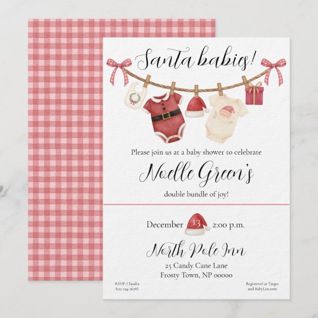 Invitación Twin Santa Babies Baby Shower (Anverso / Reverso)