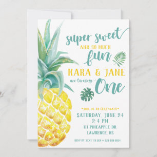 Invitación TWIN Super Sweet Pineapple First Birday