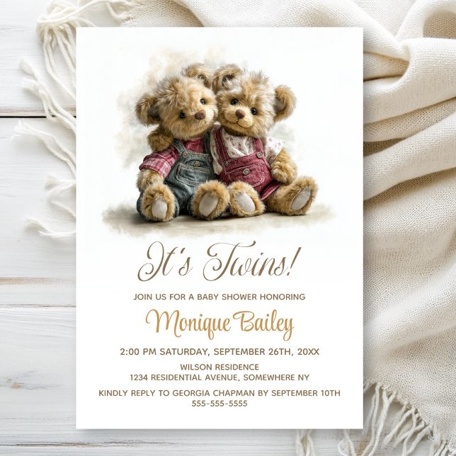 Invitación Twin Teddy Bears Baby Shower (Subido por el creador)