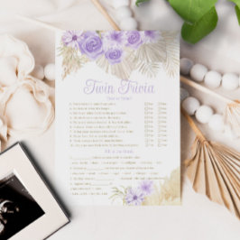 Invitación Twin Trivia Game Pampas Lavender Boho Baby Shower