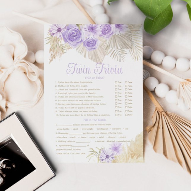 Invitación Twin Trivia Game Pampas Lavender Boho Baby Shower (Subido por el creador)