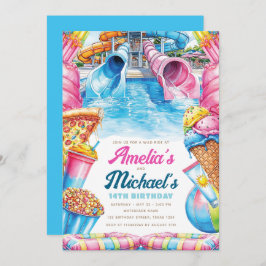 Invitación Twin Waterpark Birthday Double Summer Party