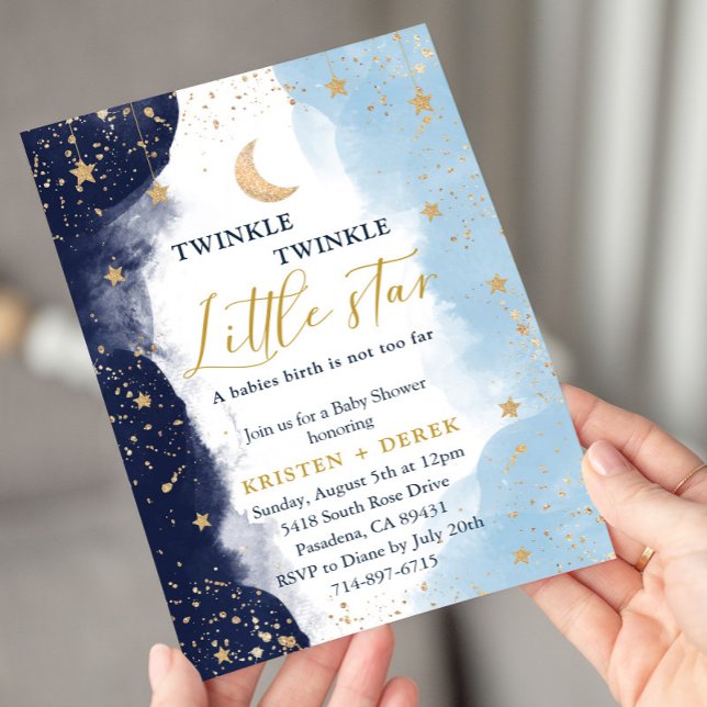 Invitación Twinkle Baby Shower, Baby Boy, Watercolor (Subido por el creador)