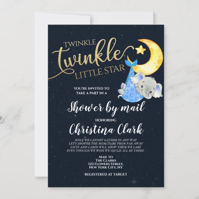 Invitación Twinkle Baby Shower por correo Baby Boy (Anverso)