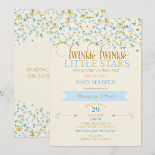 Invitación TWINkle Estrellas gemelas bebés niños Gold Blue