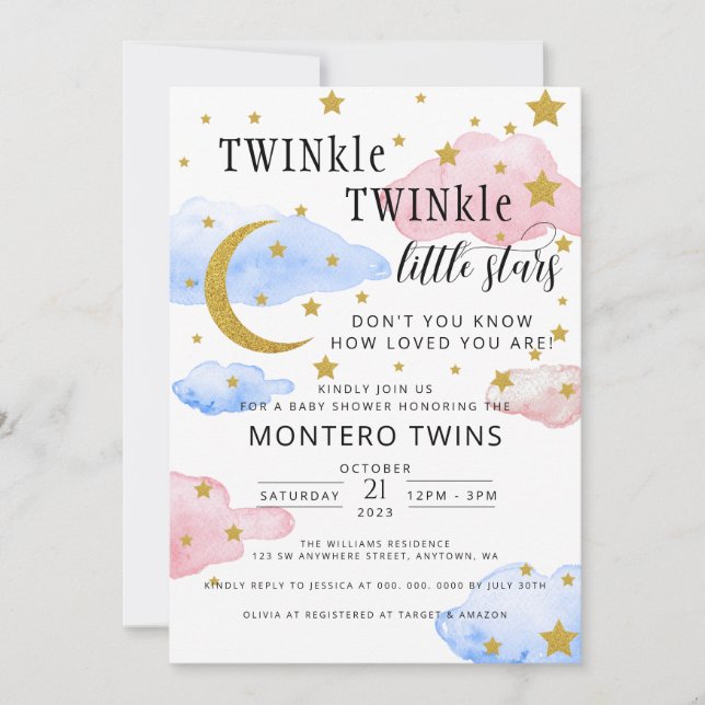 Invitación TWINkle Fiesta de revelación de género de estrella (Anverso)