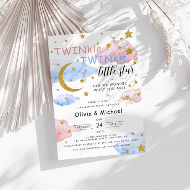 Invitación TWINkle Fiesta de revelación de género de estrella (Subido por el creador)