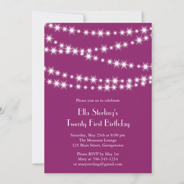 Invitación Twinkle Lights 21st Birthday Invitation (magenta) (Anverso)