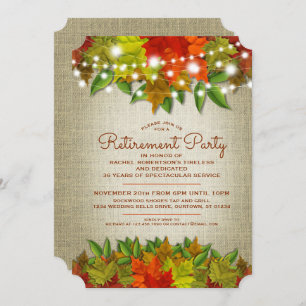 Invitación Twinkle Lights Autuml Burlap Retirement Fiesta