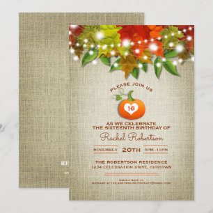 Invitación Twinkle Lights Autumn Burlap Sweet 16 Fiesta