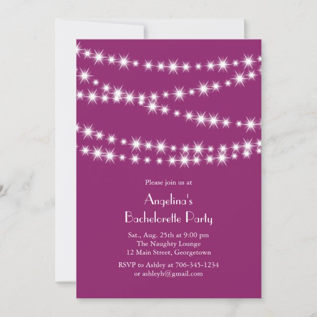 Invitación Twinkle Lights Bachelorette Party magenta (Anverso)