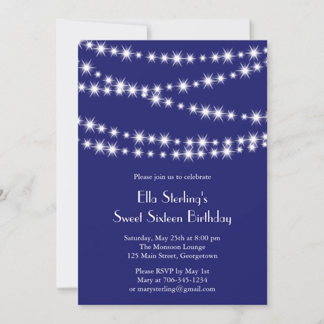 Invitación Twinkle Lights Birthday Invitation (índigo) (Anverso)