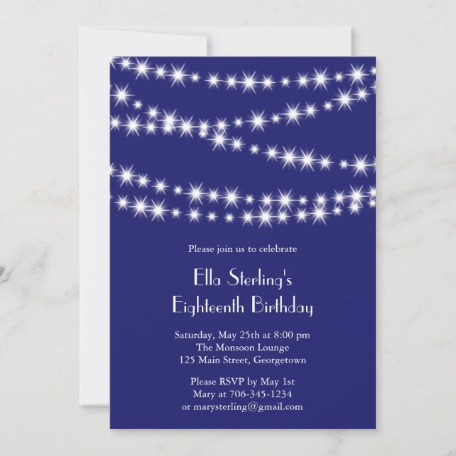 Invitación Twinkle Lights Birthday Invitation (índigo) (Anverso)