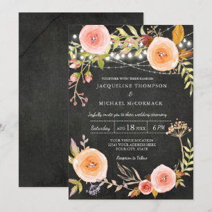 Invitación Twinkle Lights Chalkboard Bridal Shower Floral