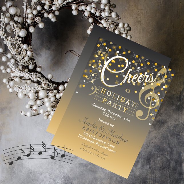 Invitación Twinkle Lights Fiesta de Fiesta de Fiestas por Tem (Cheers Christmas Holiday Party in Gray and Gold Tone)