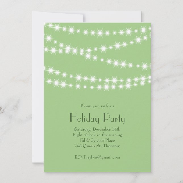 Invitación Twinkle Lights Light Green Holiday Party (Anverso)
