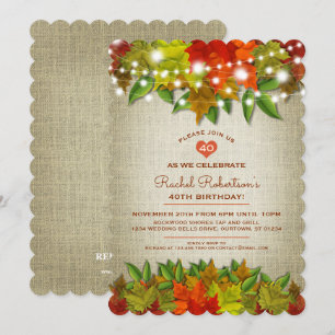 Invitación Twinkle Lights Otoño Burlap Fiesta de cumpleaños