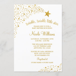 Invitación Twinkle Little Shooting Star Faux Gold Baby Shower
