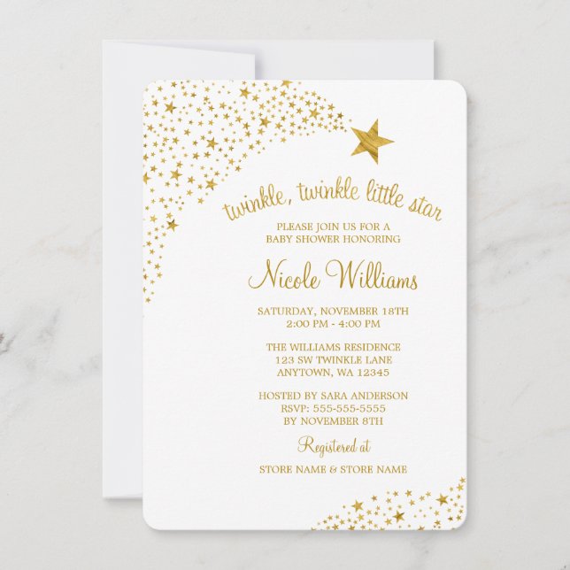 Invitación Twinkle Little Shooting Star Faux Gold Baby Shower (Anverso)