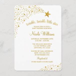Invitación Twinkle Little Shooting Star Faux Gold Baby Shower