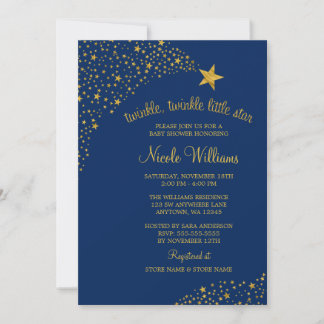 Invitación Twinkle Little Shooting Star Gold Navy Baby Shower