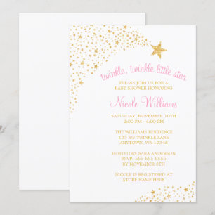 Invitación Twinkle Little Shooting Star Gold Pink Baby Shower