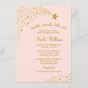 Invitación Twinkle Little Shooting Star Pink Gold Baby Shower