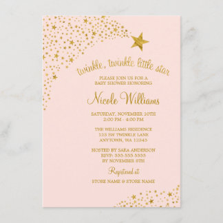 Invitación Twinkle Little Shooting Star Pink Gold Baby Shower