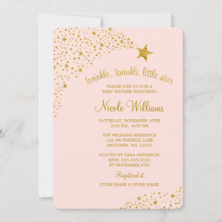 Invitación Twinkle Little Shooting Star Pink Gold Baby Shower