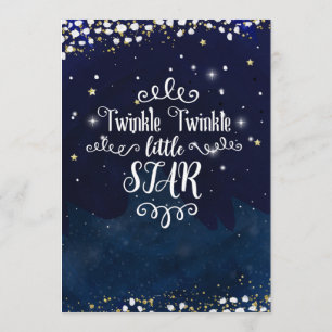 Invitación Twinkle Little Star Baby Shower Azul Dorado Estrel