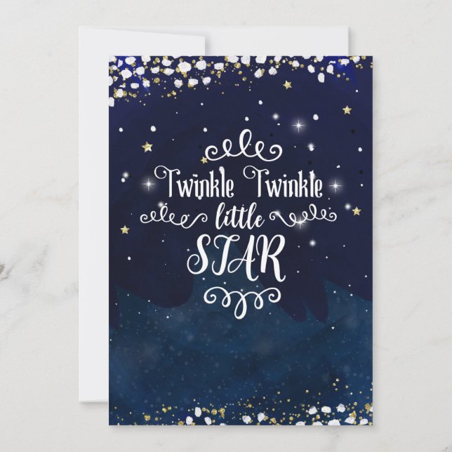 Invitación Twinkle Little Star Baby Shower Blue Gold Starry (Reverso)