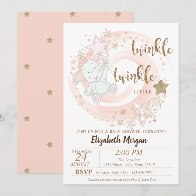 Invitación Twinkle Little Star, Baby Shower de Baby Bear (Anverso / Reverso)