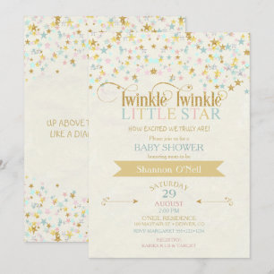 Invitación Twinkle Little Star Baby Shower Dorado Acuario