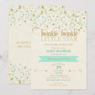 Invitación Twinkle Little Star Baby Shower Dorado & Menta