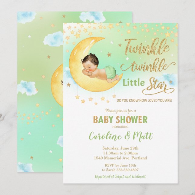 Invitación Twinkle Little Star Baby Shower Gender Neutral Inv (Anverso / Reverso)
