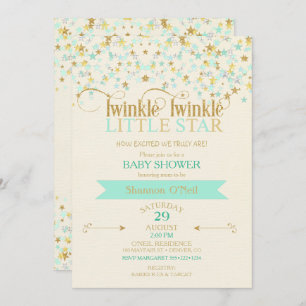 Invitación Twinkle Little Star Baby Shower Gold & Mint