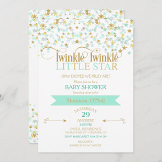 Invitación Twinkle Little Star Baby Shower Gold & Mint