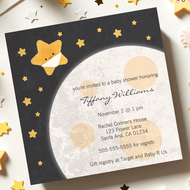Invitación Twinkle Little Star Baby Shower negro y amarillo (Subido por el creador)
