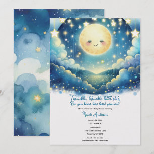 Invitación Twinkle Little Star Baño de Bebé con Acuarela