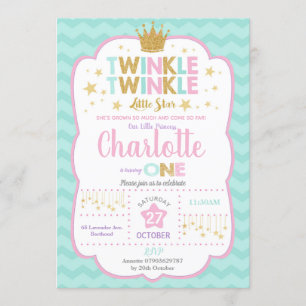 Invitación Twinkle Little Star Birthday Invitation Chica