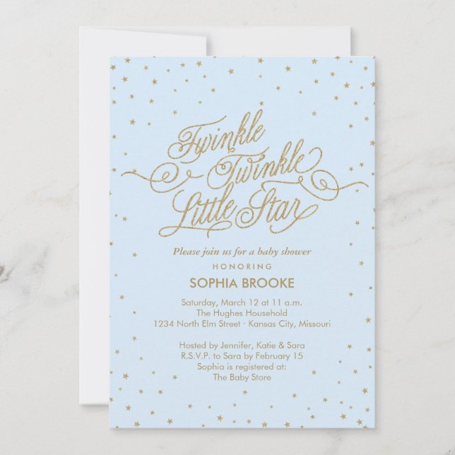 Invitación Twinkle Little Star Blue Baby Boy Shower (Anverso)