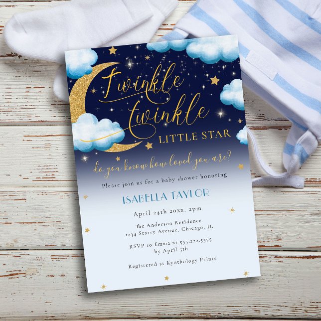 Invitación Twinkle Little Star Blue Boy Baby Shower (Subido por el creador)