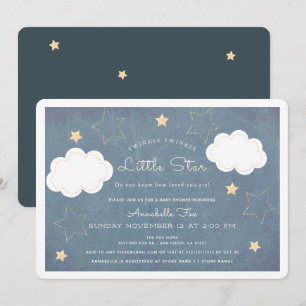 Invitación Twinkle Little Star Blue Chalkboard Baby Shower