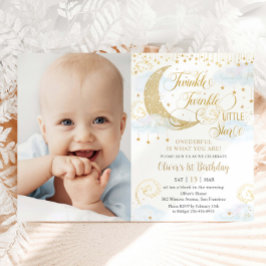 Invitación Twinkle Little Star Blue Primer cumpleaños