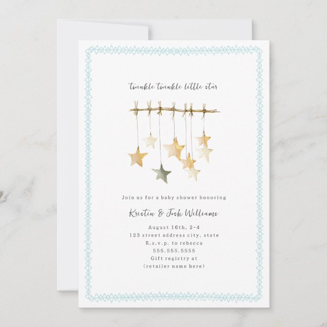 Invitación Twinkle Little Star Boho Blue Boy Baby Shower (Anverso)