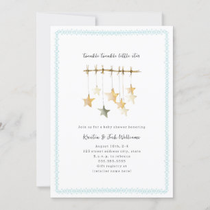 Invitación Twinkle Little Star Boho Blue Boy Baby Shower