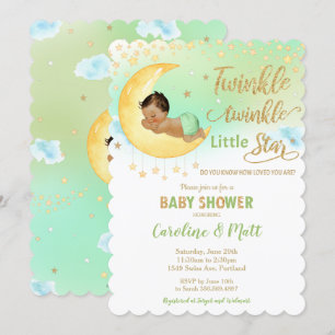 Invitación Twinkle Little Star Brown Baby Shower Neutral
