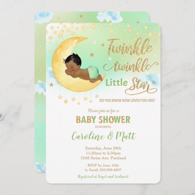 Invitación Twinkle Little Star Brown Tan Baby Shower Neutral  (Anverso / Reverso)