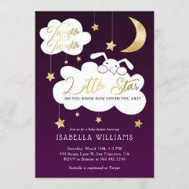 Invitación Twinkle Little Star Bunny Purple Baby Shower
